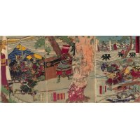 ちりめん絵 【芳虎】「康平五年奥州衣川合戦」三連作品　いせ辰版