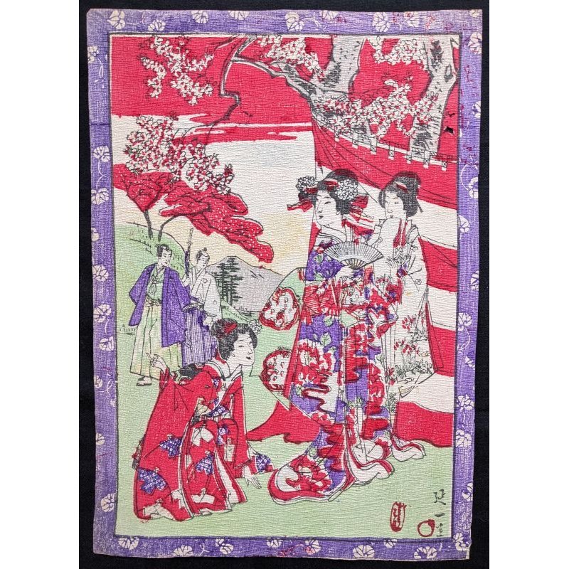 画像1: ちりめん絵 【延一】無題  ( 紫枠　婦人三名)