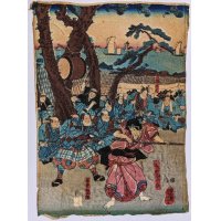 ちりめん絵 【芳虎】「陸奥白石報讐」三連の左