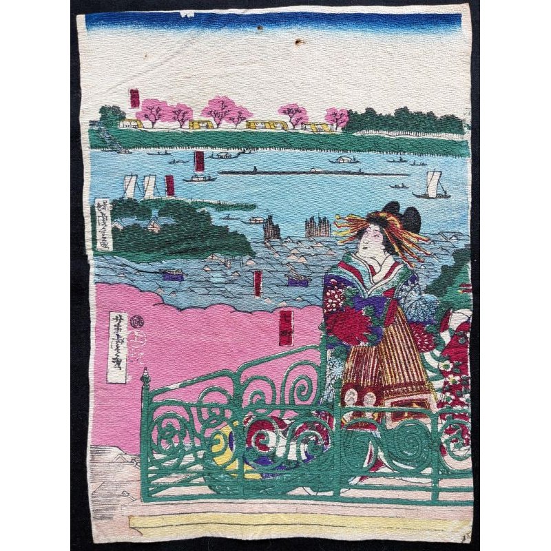 画像1: ちりめん絵 【芳虎・虎重】「新吉原江戸町一丁目五勢楼宝槌楼五階上之図  」(3連の左）　
