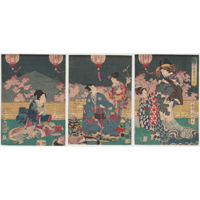 画像1: ちりめん絵 【国輝】 「花尽東源氏之内　桜」
