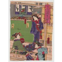 ちりめん絵【国明】「甲子待根津の賑わい」（3枚続のうち右）