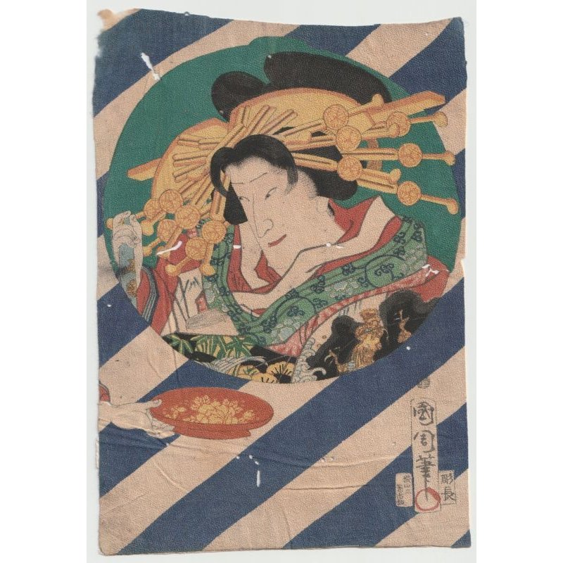 画像1: ちりめん絵【国周】「契情曾我廓亀鑑」（3枚続のうち右）