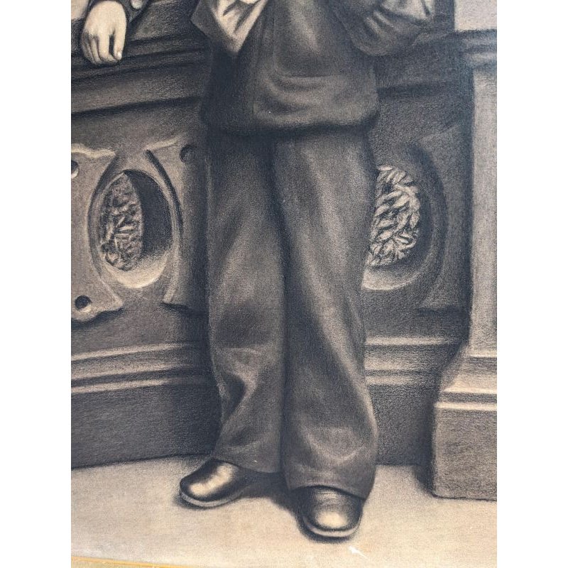 画像6: 明治写実画 「水平帽の子ども(仮題)」 諫山麗吉 鉛筆・水彩 52×41cm