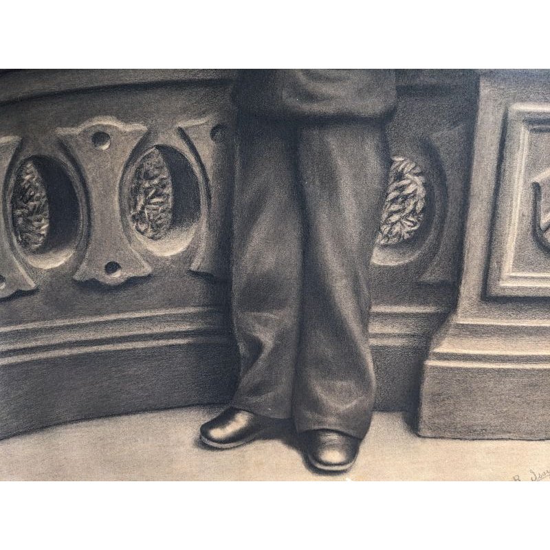 画像7: 明治写実画 「水平帽の子ども(仮題)」 諫山麗吉 鉛筆・水彩 52×41cm