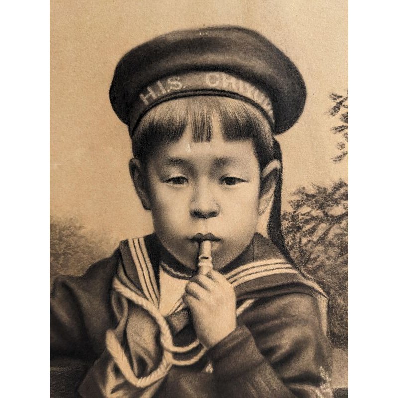 画像5: 明治写実画 「水平帽の子ども(仮題)」 諫山麗吉 鉛筆・水彩 52×41cm