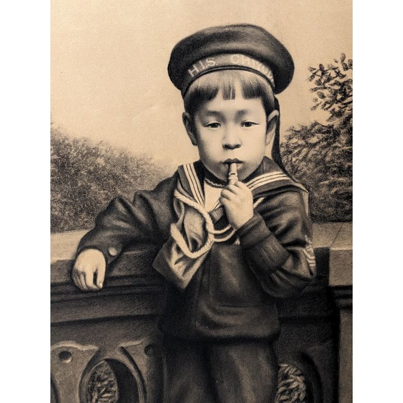 画像4: 明治写実画 「水平帽の子ども(仮題)」 諫山麗吉 鉛筆・水彩 52×41cm