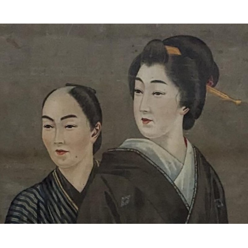 画像3: 明治写実画　特大額入り「婦人と下僕」（仮題）121×49