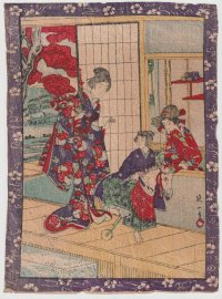 ちりめん絵 【延一】 無題( 木馬・夫人・子供二人)