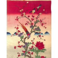 　ベルナール献呈大型品　無題（紅白梅・椿・小鳥・雁）明治期