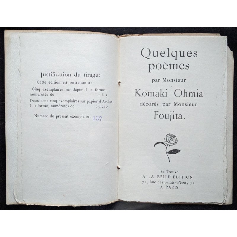 画像2: 藤田嗣治・挿絵本第1作　小牧近江「数篇の詩」仏文　Quelques Poemes