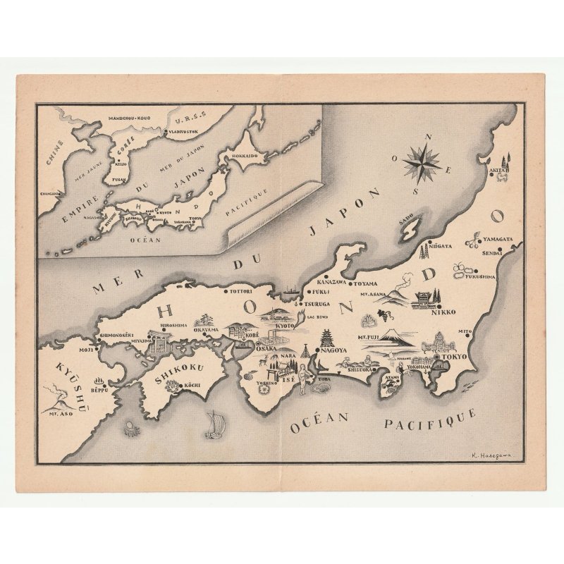 画像2: 長谷川潔 版画　「日本地図」　1936年 パリ　16×21cm　額付き