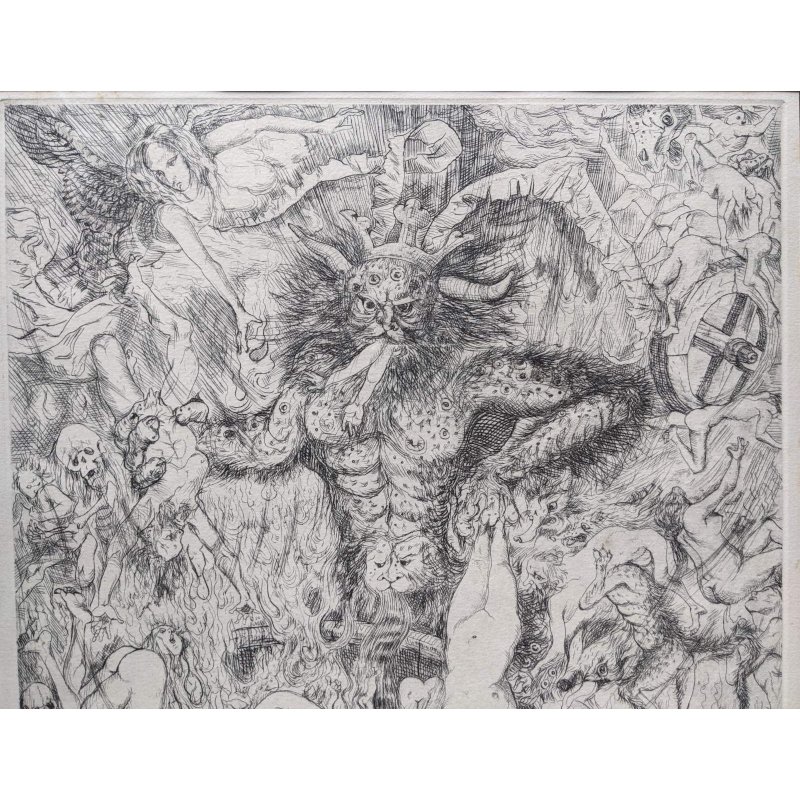 画像4: 藤田嗣治　大判リトグラフ額入り「黙示録」の部分・地獄図　40×32cm　