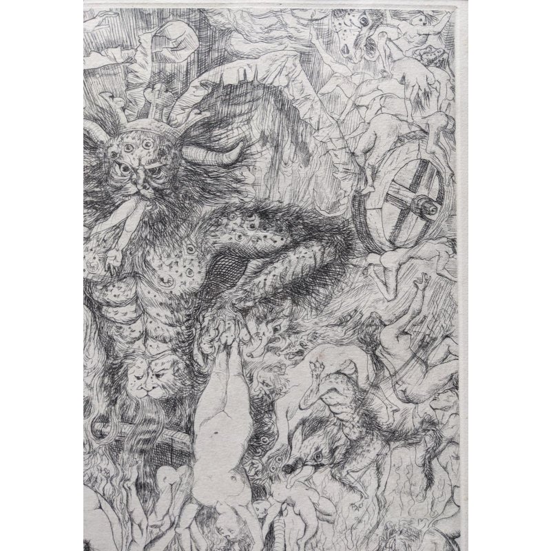 画像8: 藤田嗣治　大判リトグラフ額入り「黙示録」の部分・地獄図　40×32cm　