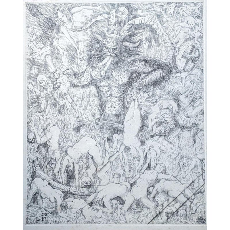 画像2: 藤田嗣治　大判リトグラフ額入り「黙示録」の部分・地獄図　40×32cm　