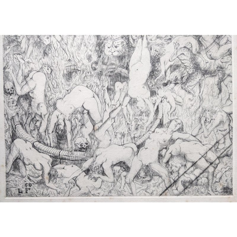 画像6: 藤田嗣治　大判リトグラフ額入り「黙示録」の部分・地獄図　40×32cm　