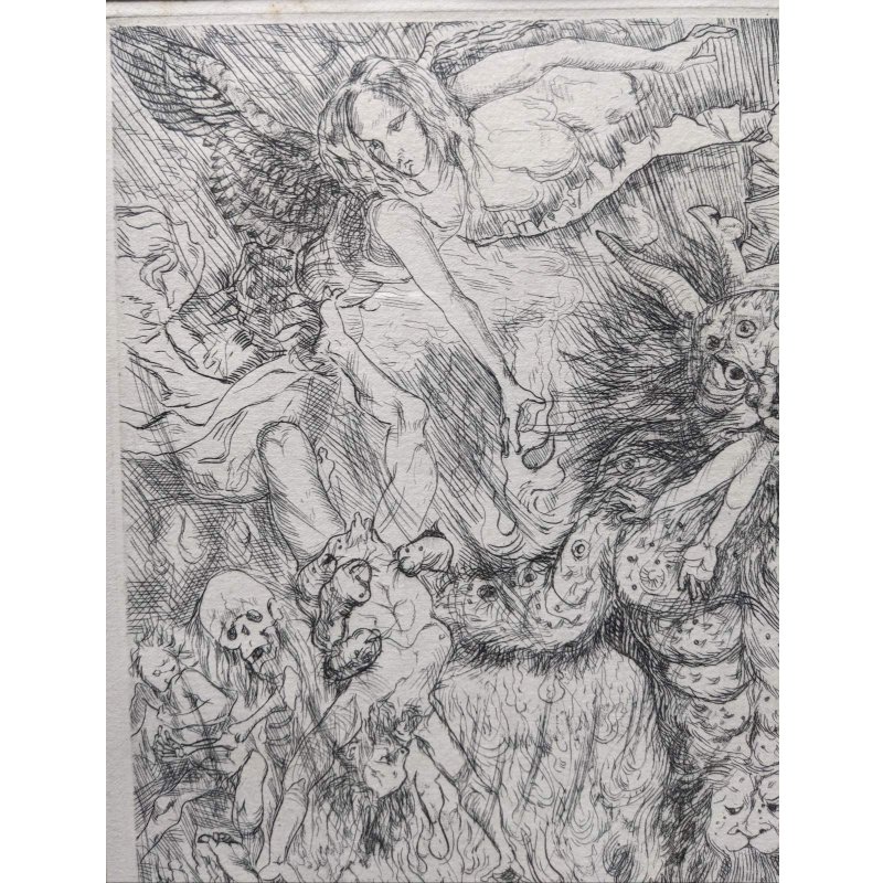 画像7: 藤田嗣治　大判リトグラフ額入り「黙示録」の部分・地獄図　40×32cm　