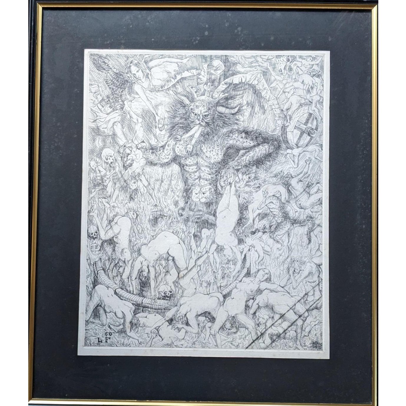 藤田嗣治 大判リトグラフ額入り「黙示録」の部分・地獄図 40×32cm