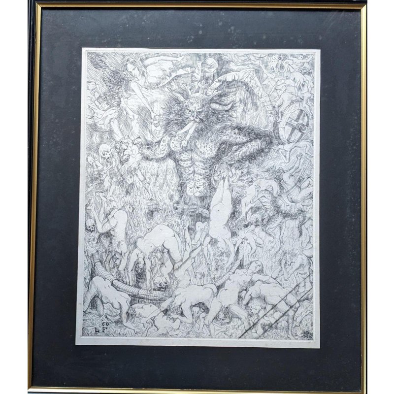 画像11: 藤田嗣治　大判リトグラフ額入り「黙示録」の部分・地獄図　40×32cm　