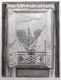 長谷川潔 「開かれた窓」　ビュラン