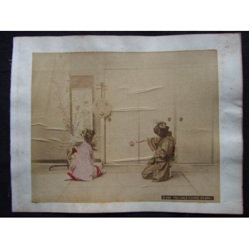 他の写真1: 明治・手彩色古写真　手まり遊び　22×27,5cm　　