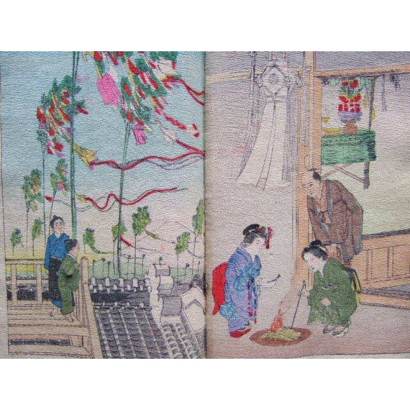 画像4: 小林清親挿絵　ちりめん本・２冊組み　国文社　「日本の月々」英文　Japanese Months 　2vols. 2冊セット 著者　岡田松生(Matsuo Okada)