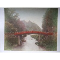 明治・手彩色古写真　日光の聖なる橋　20×26cm